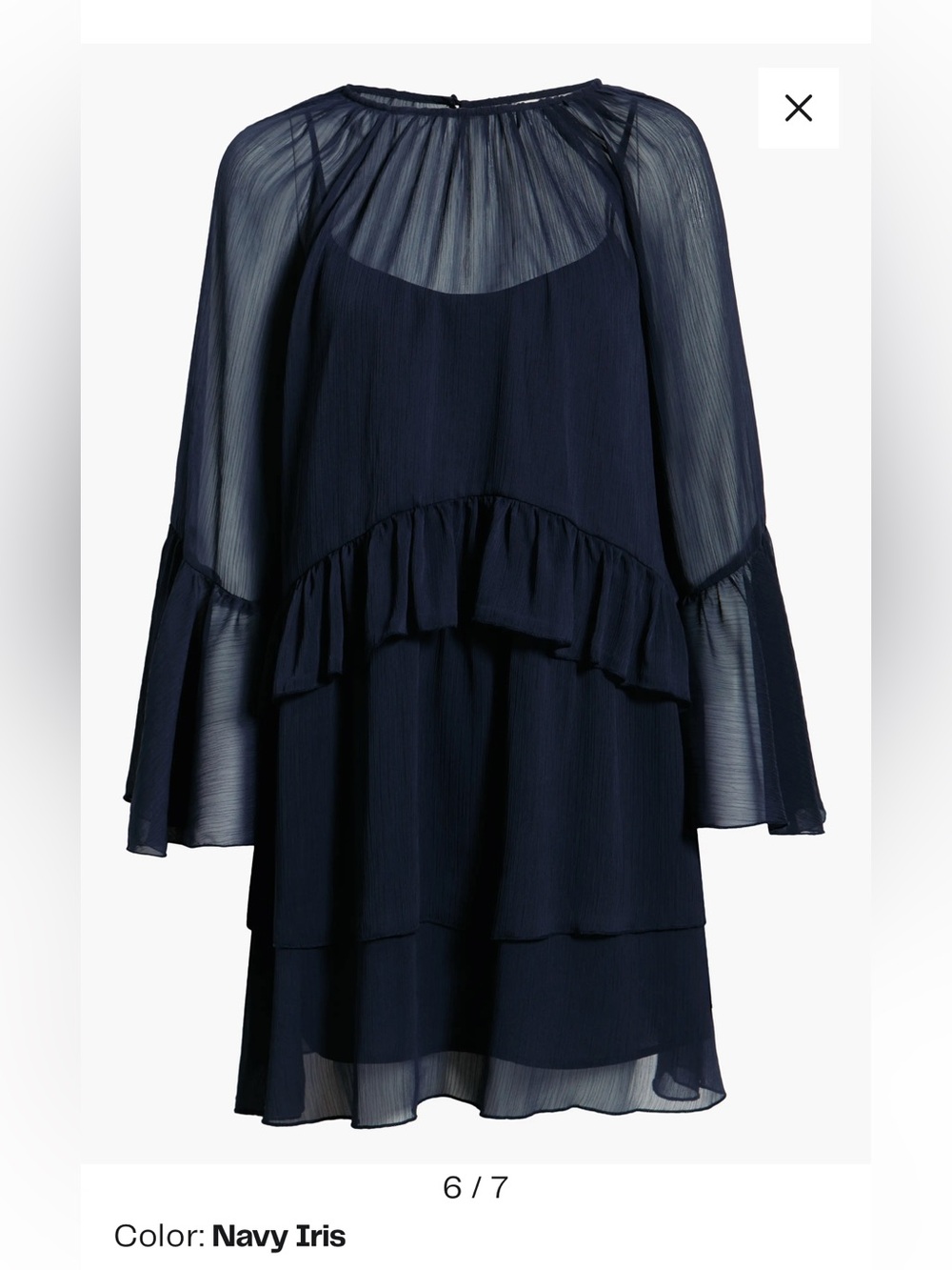 NWT Nordstrom Open Edit Navy Long-Sleeve Ruffle Tiered Dress